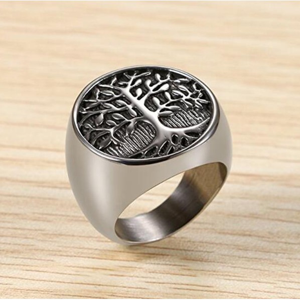 SEUSUK Cincin Gaya Gothic Punk Vintage Motif Pohon Kehidupan untuk Pria COD