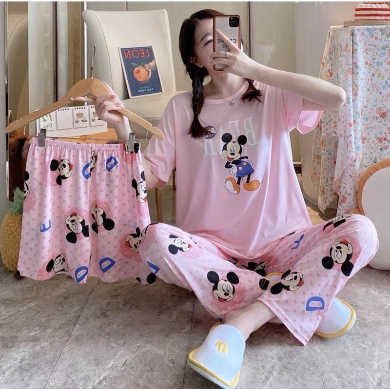 JC- Stelan Oversize 3in1 Import / Piyama 3in1 / Piyama Korea wanita terbaru Murah-3in1 BearMickeySalem