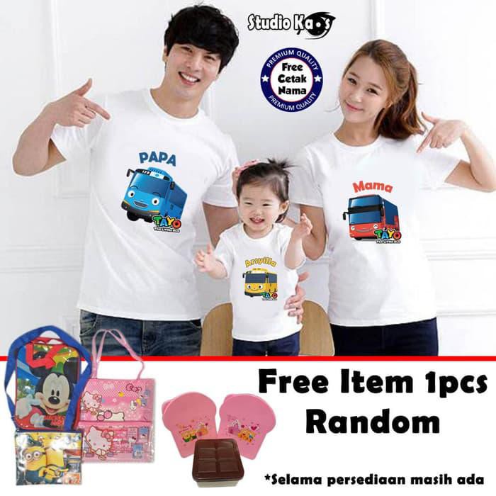 Sangat Populer Kaos Keluarga / Baju Family (2 Dewasa Dan 1 Anak) - Tayo-Tayo - Putih