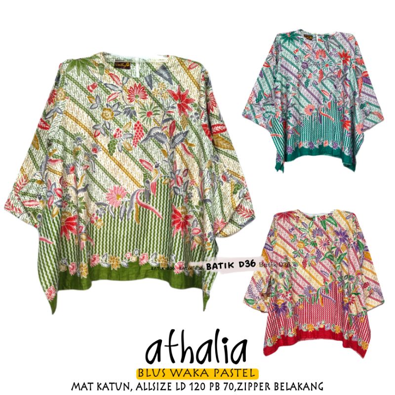 Blus waka katun halus jumbo Athalia Atasan Baju wanita model sayap warna pastel soft daun batik bunga motif corak seragam seragaman big size bigsize ukuran motif daun cantik keren klasik tradisional soloan solo unik kekinian terbaru santai