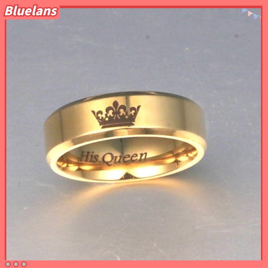 Bluelans Couple Ring His Queen Her King Crown Titanium Steel Letter Engraved Lover Ring Jewelry