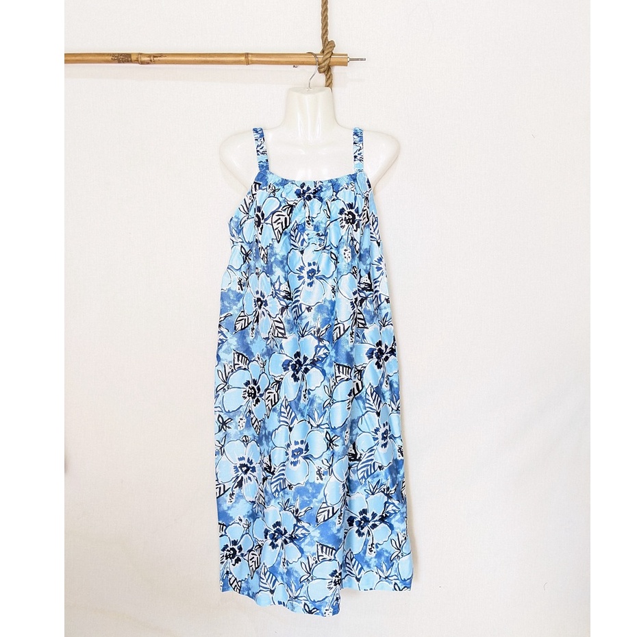 Daster Yukensi Jumbo LD 120 Baju Tidur Tanpa Lengan Tali Satu Kimono Sleepwear-bunga biru