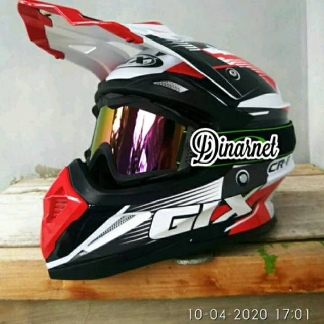 Helm Cross Gix Full Face Trail Trabas Supermoto Madfox black red Stabilo Special Edition