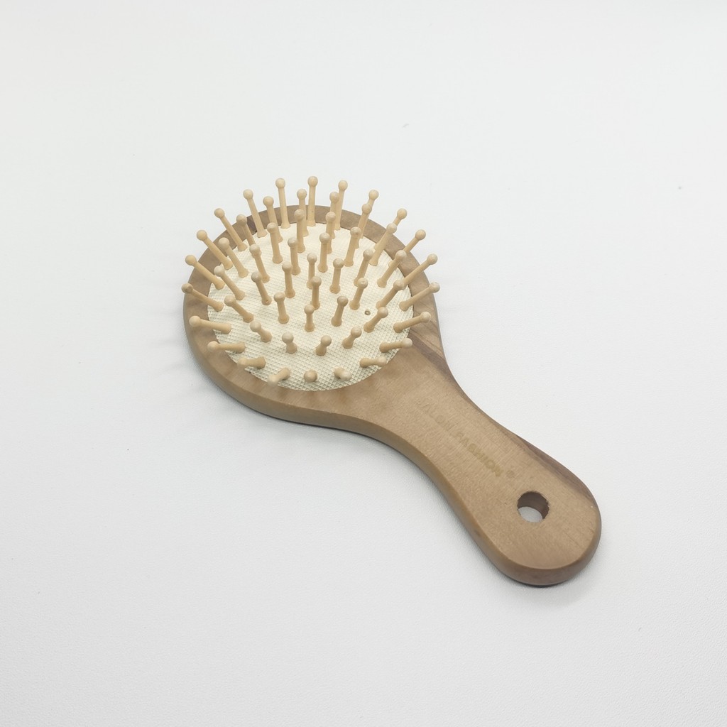 SISIR KAYU KOREA BULAT PREMIUM TAHAN LAMA WOOD COMB SISIR BULAT KECIL LUCU