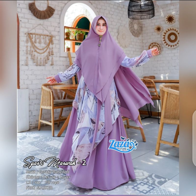 Free masker gamis syari set Marwah Syari gamis syari ceruti babydoll LD 110 PB 140 gamis busui