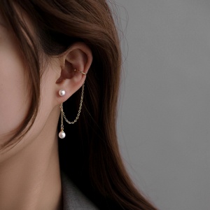 Anting Tusuk Gantung Bahan Sterling silver 925 Desain Rumbai + Mutiara Gaya Korea / Mewah Untuk Wanita