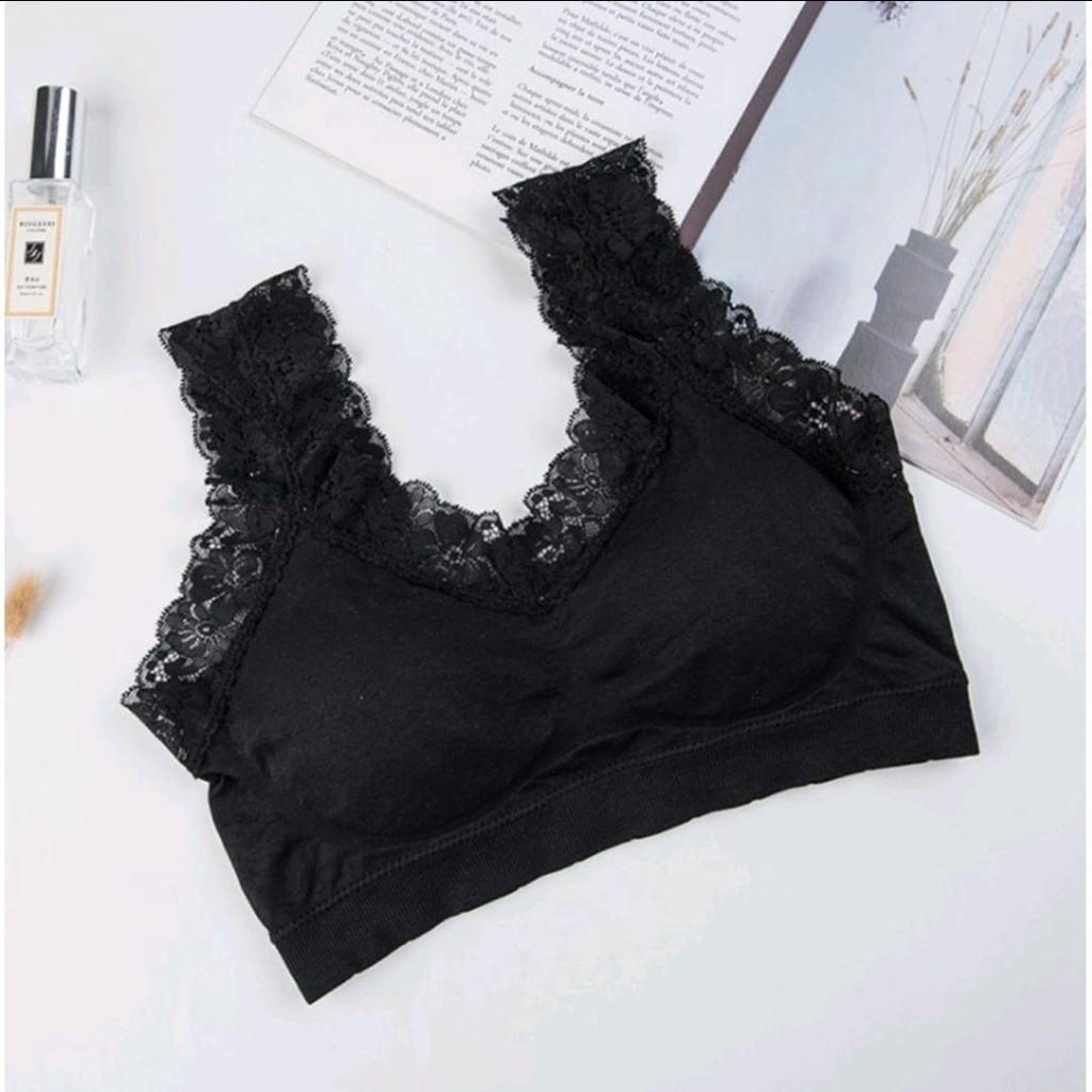 Bra Bralette V Neck Bh Wanita Dengan Strap Renda Seamless Tanpa Kawat