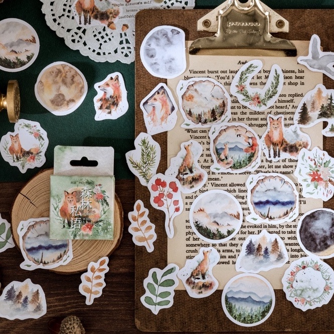 

46 pcs Sticker Box Deco Wolf Nature Serigala Animal Aesthetic Bujo Scrapbook Jurnal DIY