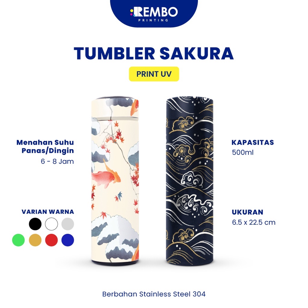 Tumbler Custom Sakura Cetak UV/Print UV  Nama/Logo/Foto Souvenir Tumbler/Botol Custom/Promosi Murah