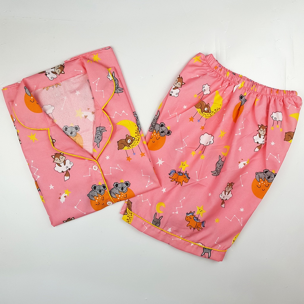 Setelan Piyama Dewasa Celana Pendek Lengan Pendek Hotpant All Size-HPL KOALA MOON PEACH