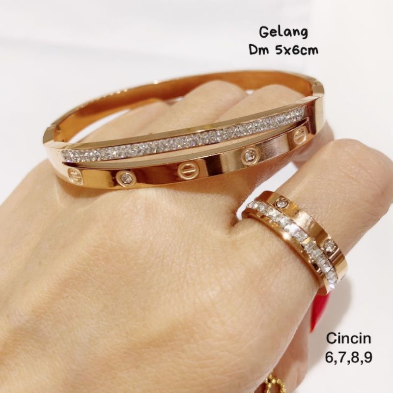 Gelang Cincin Titanium Asli Rosegold bahan tebal Premium Quality 24 /Bracelet Stainless steel tidak karatan