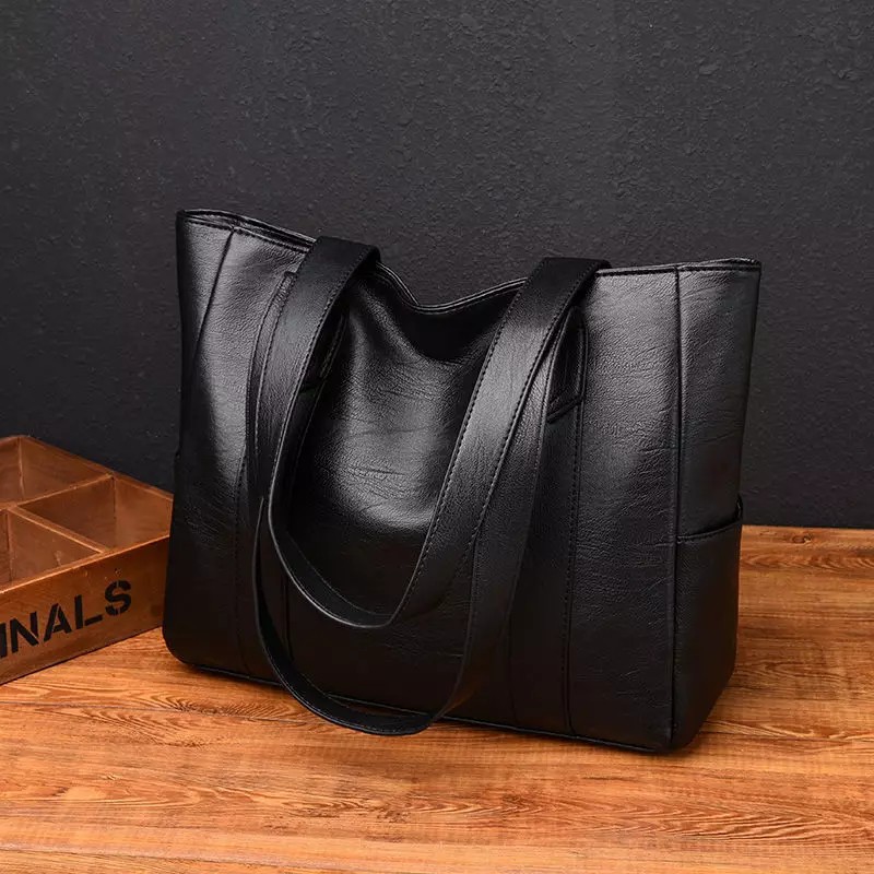 Diobrale - Tas Tote Bag Semi Kulit Pake Resleting Kapasitas Besar Tas Bahu Wanita Kuliah Pengajian