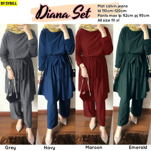 Diana setelan tunik dan celana polos