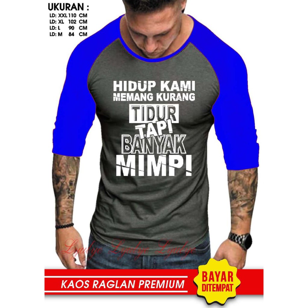 Kaos Raglan (B.MIMPI)/Kaos Pria Lengan 3/4/ Kaos Pria/ Kaos Cowok/ Kaos Oblong/Misty/Kaos