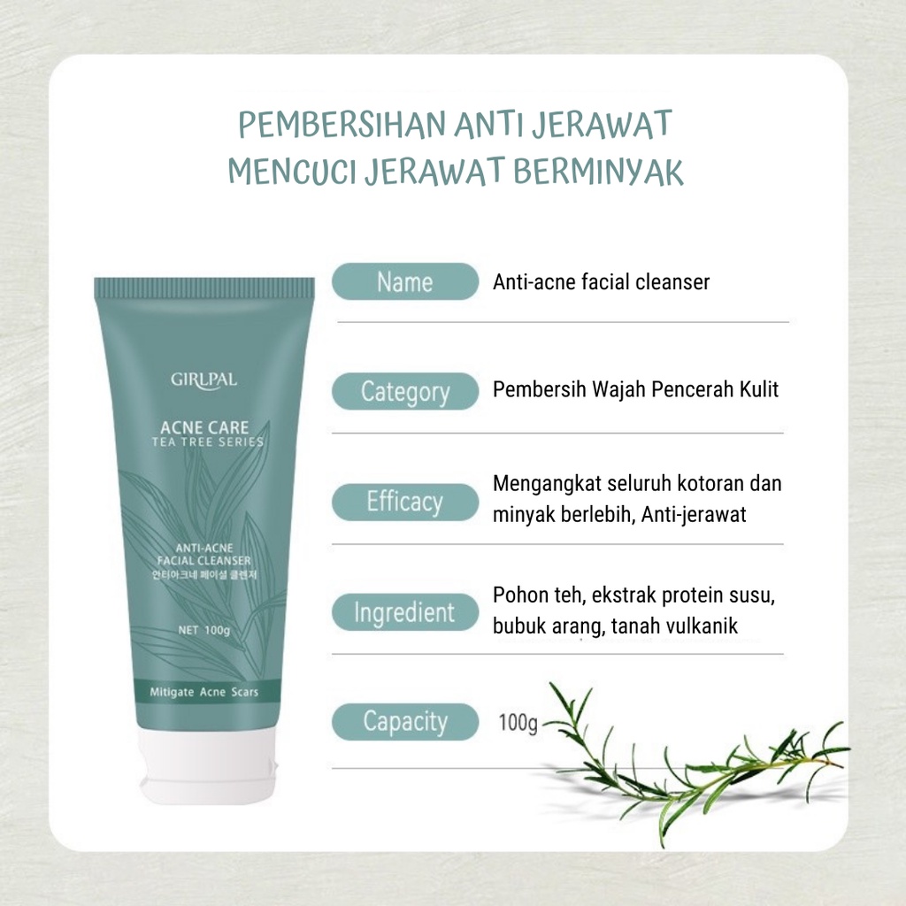 Girlpal Tea Tree Anti Acne Facial Foam Cleanser Fasial Wash Tea Tree Acne Treatment Foam Pembersih Wajah Muka Jerawat Komedo Hidung Dan Berminyak Bpom