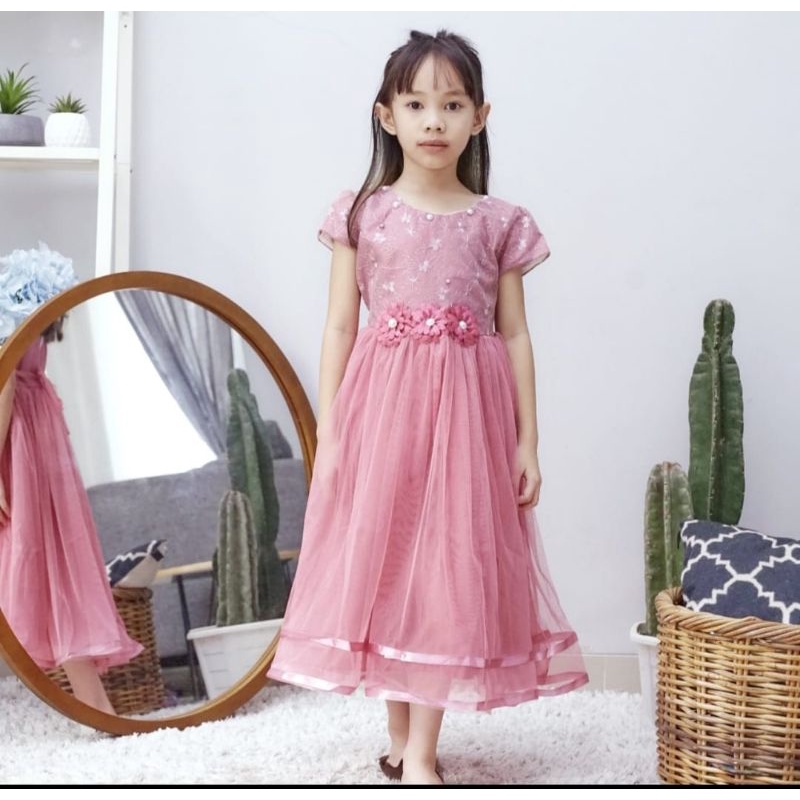 gaun pesta anak/dress ulang tahun/baju pesta anak perempuan/kembang tiga