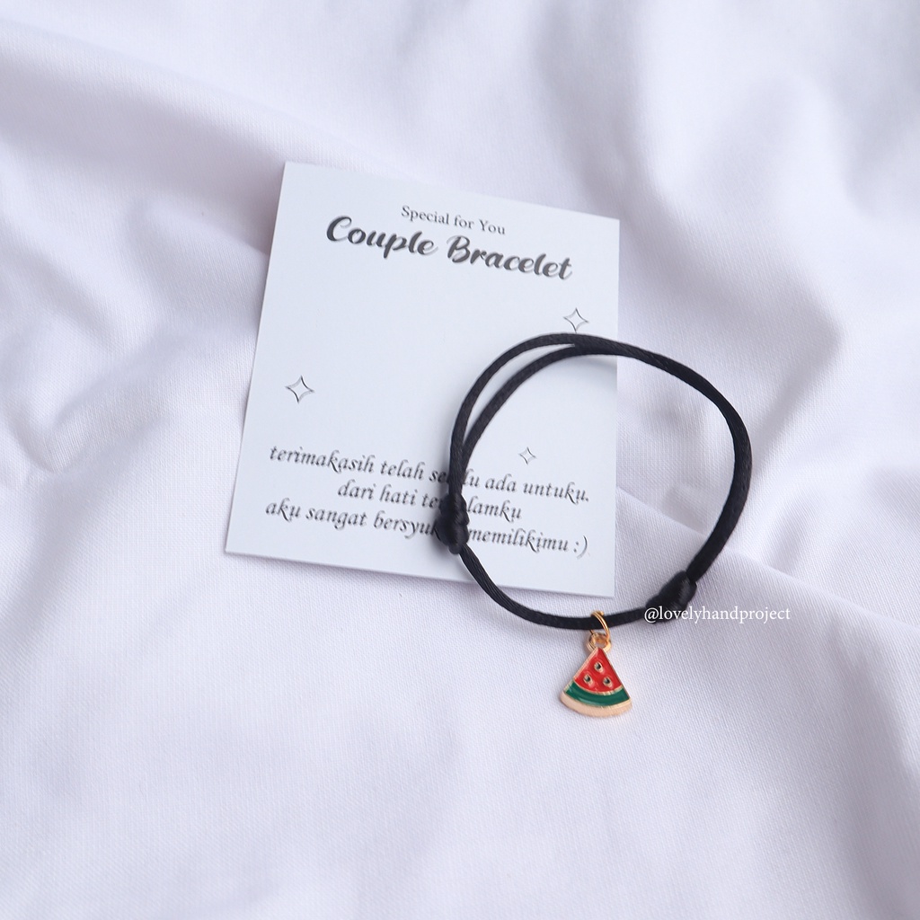 Gelang Couple Cherry &amp; Watermelon Charm Lucu Unik Gratis Kartu Ucapan Bersama Bestie Tali Korea 1,5 mm Waterproof Satin 2mm Lembut Chram Lucu Buah Semangka Kiyowo kawai Manik Cute Lovelyhandproject