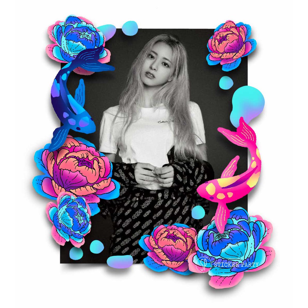 

[Sticker Party] Stiker Ikan Koi and Bunga Peony Polaroid Deco Kiss Cut 9x10cm Top Loader Kpop Hiasan CFT38A CFT38