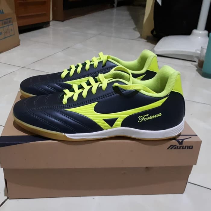 SEPATU FUTSAL MIZUNO FORTUNA SNEAKERS RUNNING LARI BIRU HITAM SOL KARET MENTAH SIZE 39-43