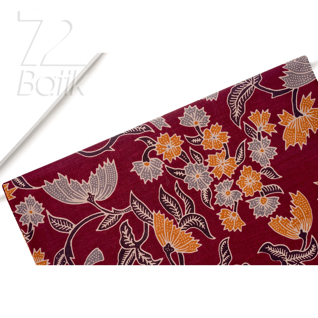 KAIN BATIK KATUN Premium Motif Kembang Warna Merah Orange 723674 Cap 72 Jarik Jarit Samping Kebat Panjang Batik Katun Modern Premium Bahan Seragam Batik Pernikahan Kantor Keluarga Murah Kamen Jadi Batik Bali Lembaran