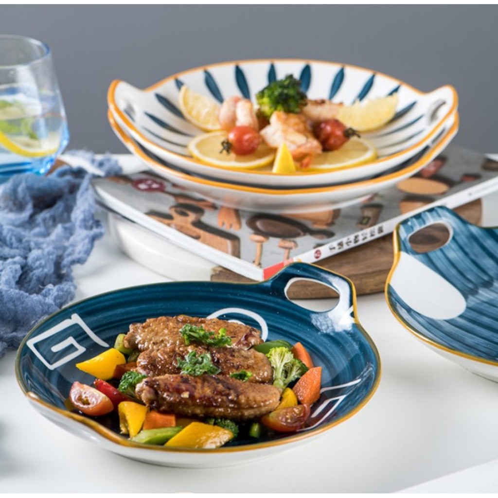 Piring Keramik Jepang/ Piring Gagang Keramik Motif Jepang