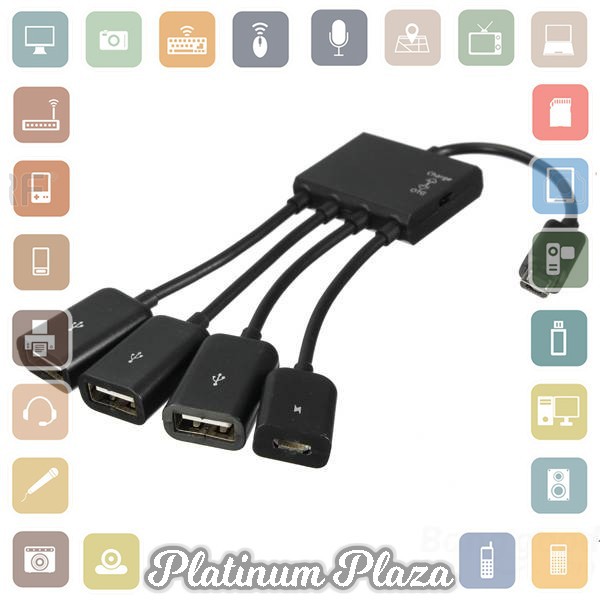 Multifunction Micro USB OTG Hub 4 in 1 Data Cable &amp; Charge - M3H4 - Black`60RO9B-