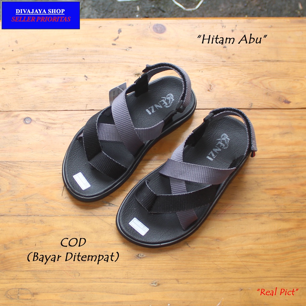 Sandal Gunung Kenzi Jempol Terbaru/ Sandal Gunung Anak Cowok-Cewek/ Warna Hitam Abu