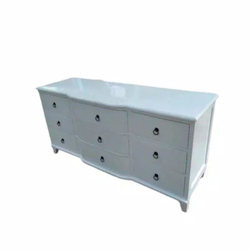 BUFET CABINET MINIMALIS DUCO PUTIH MEWAH LACI 9 BERKUALITAS UKURAN 150 CM MEJA LACI HIAS MULTIFUNGSI