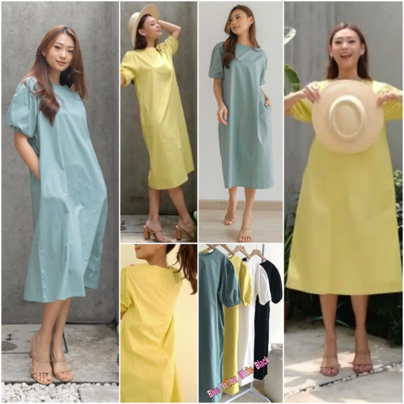 ♡ PREMIUM ♡ ORIGINAL ! ANTONIETTE PLAIN PUFF SLEEVE LOOSE MIDI DRESS