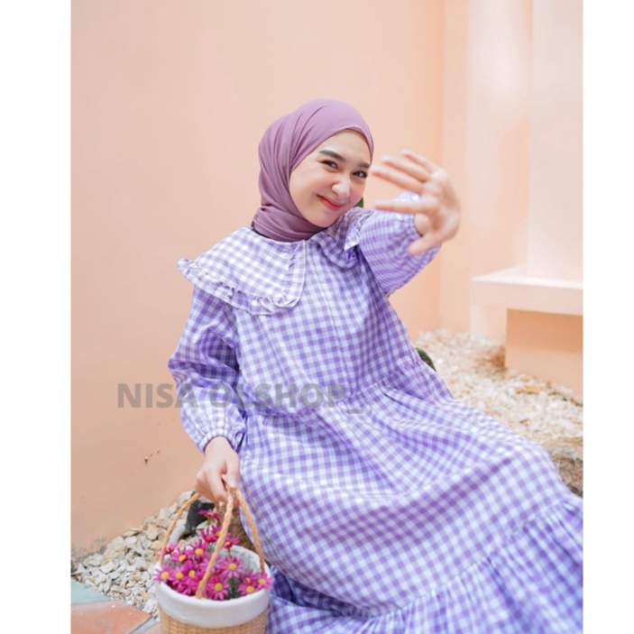 Rara midi dress - gamis remaja - L/XL - gamis kotak kotak - pakaian wanita - bisa cod