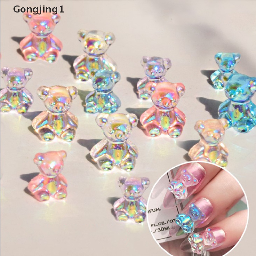 Gongjing1 6pcs Dekorasi Nail Art 3D Bentuk Beruang 3 Ukuran