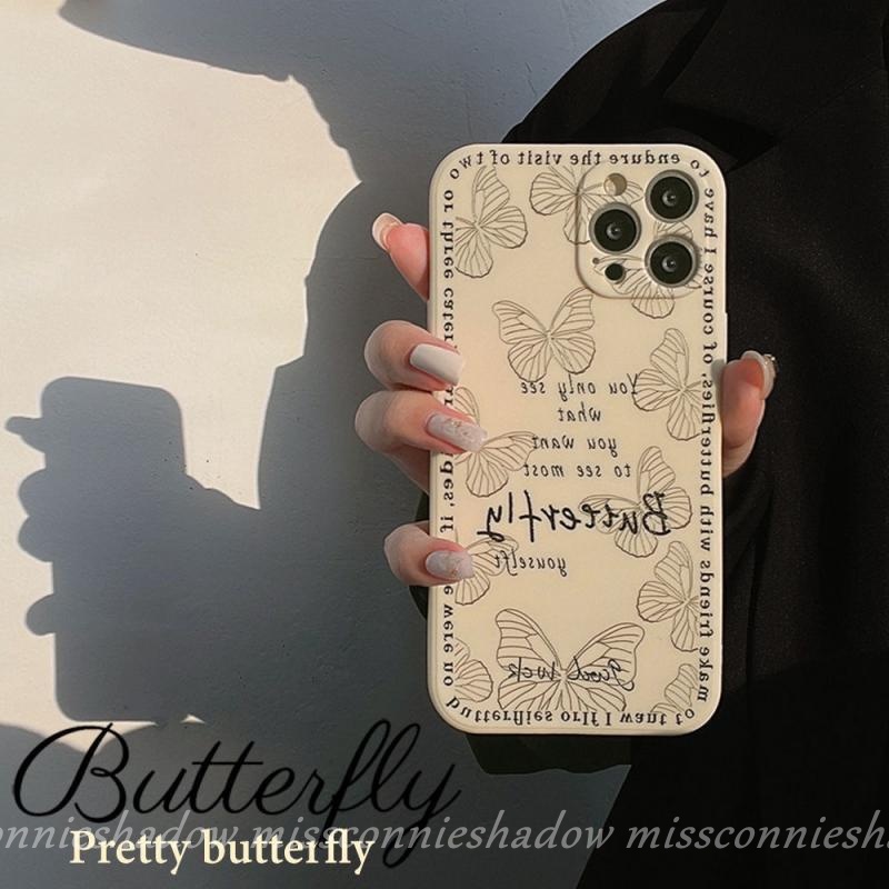 iPhone 6 6S 8 7 Plus 11 12 Pro Max iPhone X XS XR SE 2020 13 Pro Max INS Stone White Pretty Butterfly Case Back Phone Cover Straight Cube Soft Case