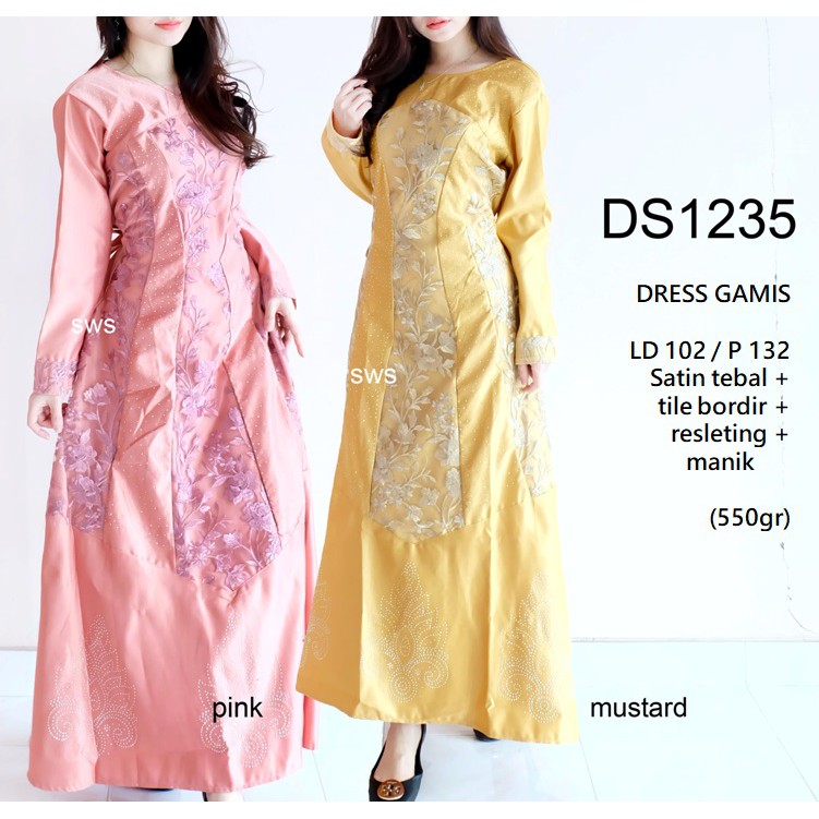 DS1235 - DRESS MUSLIM KONDANGAN WANITA SATIN BORDIR MEWAH DRESS GAMIS LEBARAN MURAH