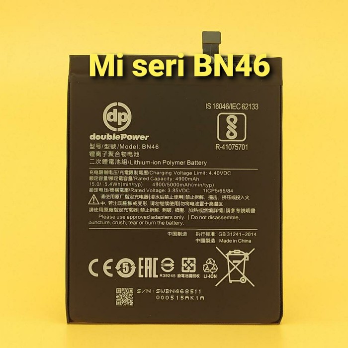 Battery Double Power Baterai REDMI NOTE 6 BN46 , 4900MAH