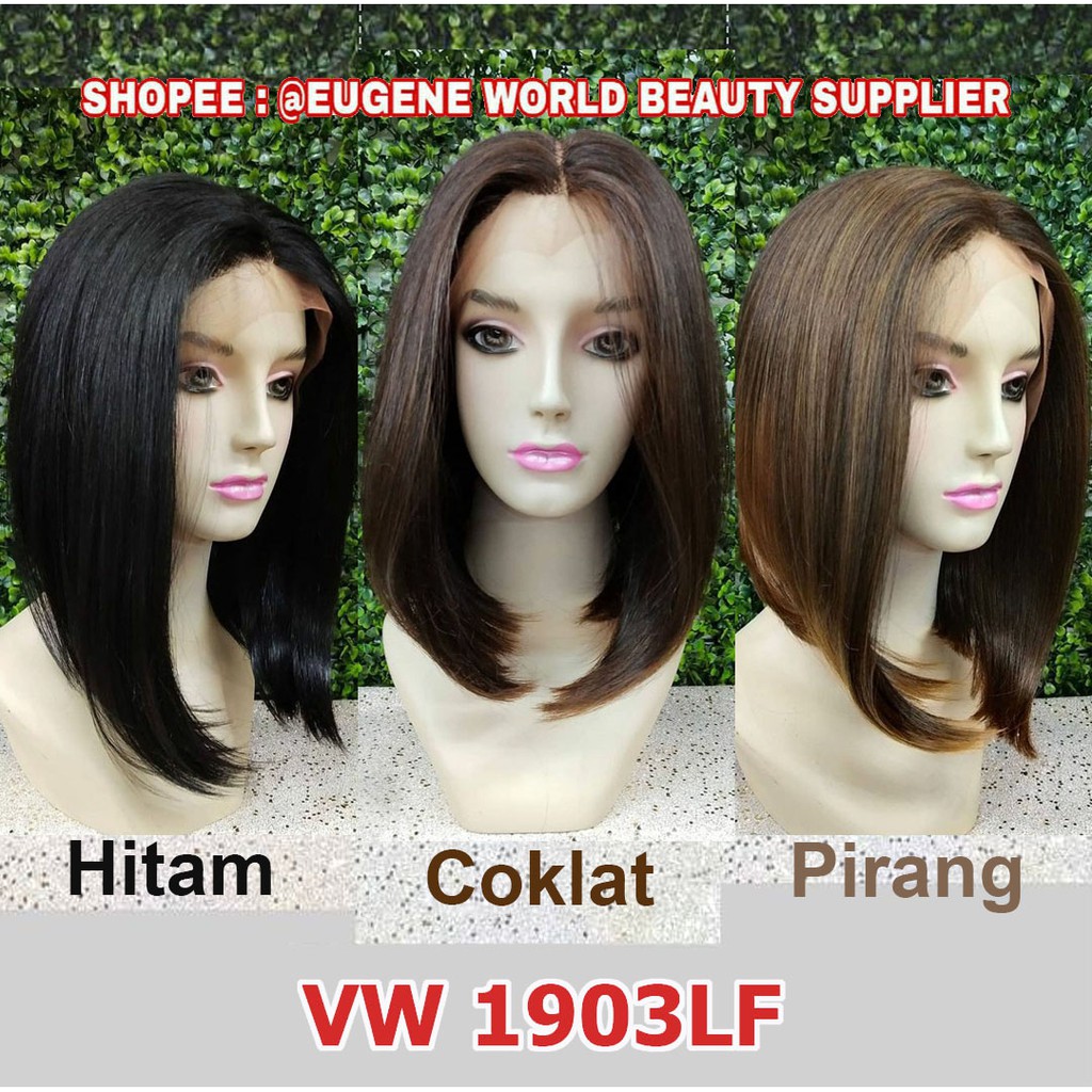 HALF LACE WIG LACE WIG WANITA PENDEK LURUS BOB RAMBUT ASLI WIG KOREA NATURAL HITAM COKLAT 1903