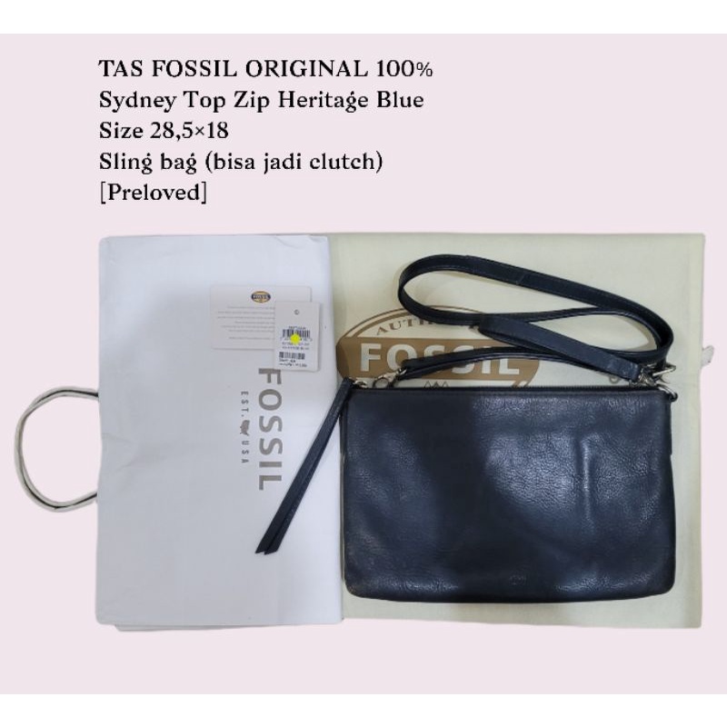 Tas Fossil Original 100% Sidney Top Zip Heritage Blue | Preloved