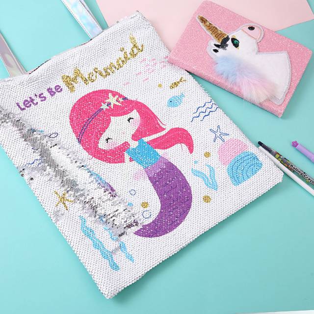 32021-23 REVERSE SEQUIN TOTE BAG / TAS SEQUIN MOTIF MERMAID UNICORN IMPORT KOREA MURAH BAGUS