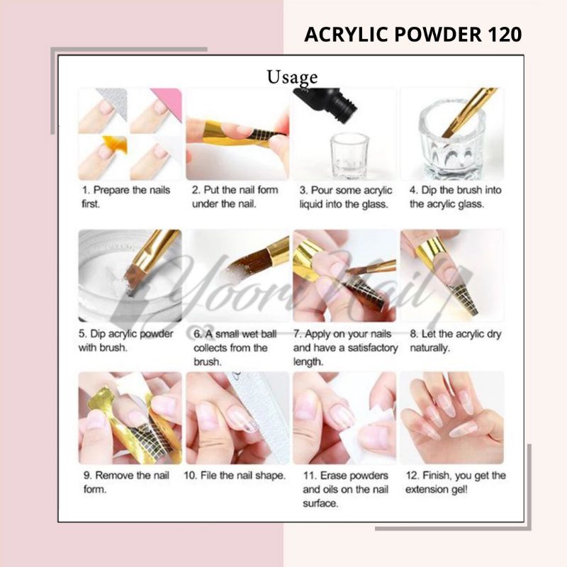 Acrylic powder ezflow 120ml polymer powder nail art 3d extension clear pink white bubuk akrilik kuku