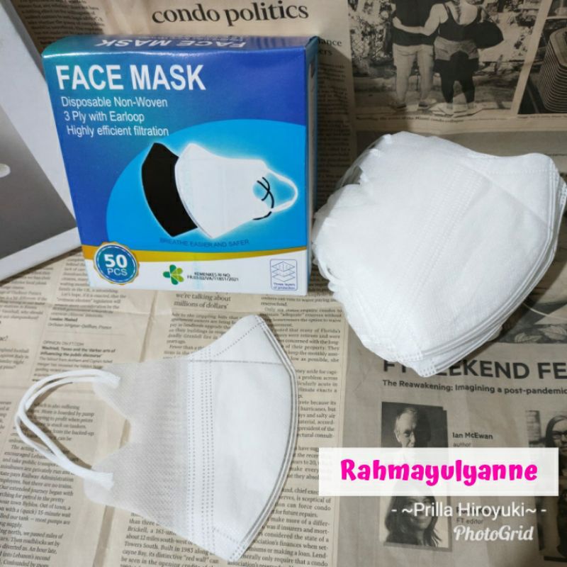 MASKER DUCKBILL GARIS IMPORT TERBARU ISI 50PCS/ MASKER DUCKBILL PUTIH/MASKER GARIS HITAM PUTIH