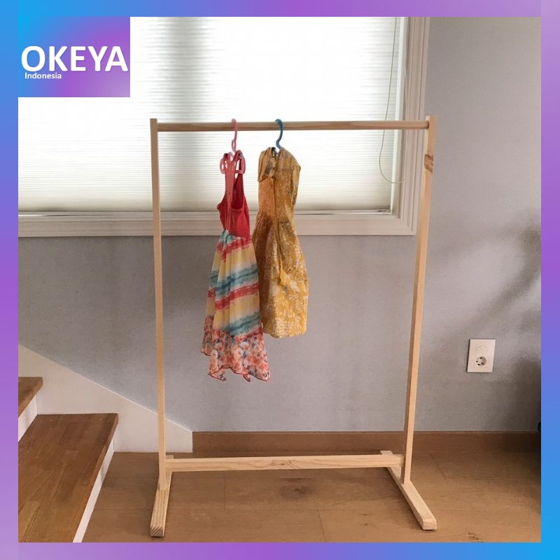 Simple Stand Hanger / Stand Hanger Butik / Gantungan  Baju Kayu Serbaguna / Gantungan Korea Aestheti