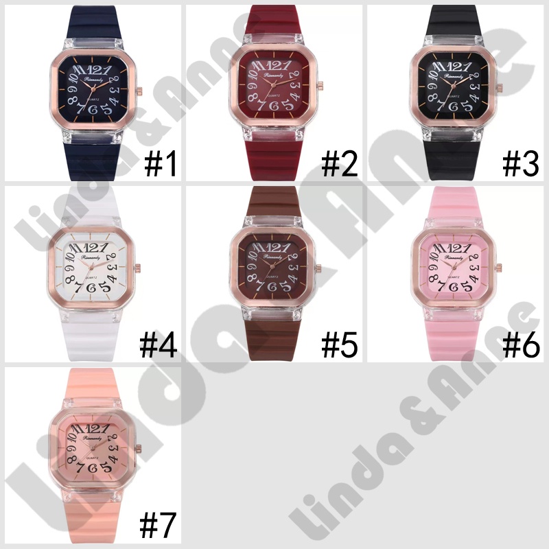 Jam Tangan Rubber Wanita Analog Quartz Angka Dial Kotak Import Jam Tangan Wanita Hush Puppies