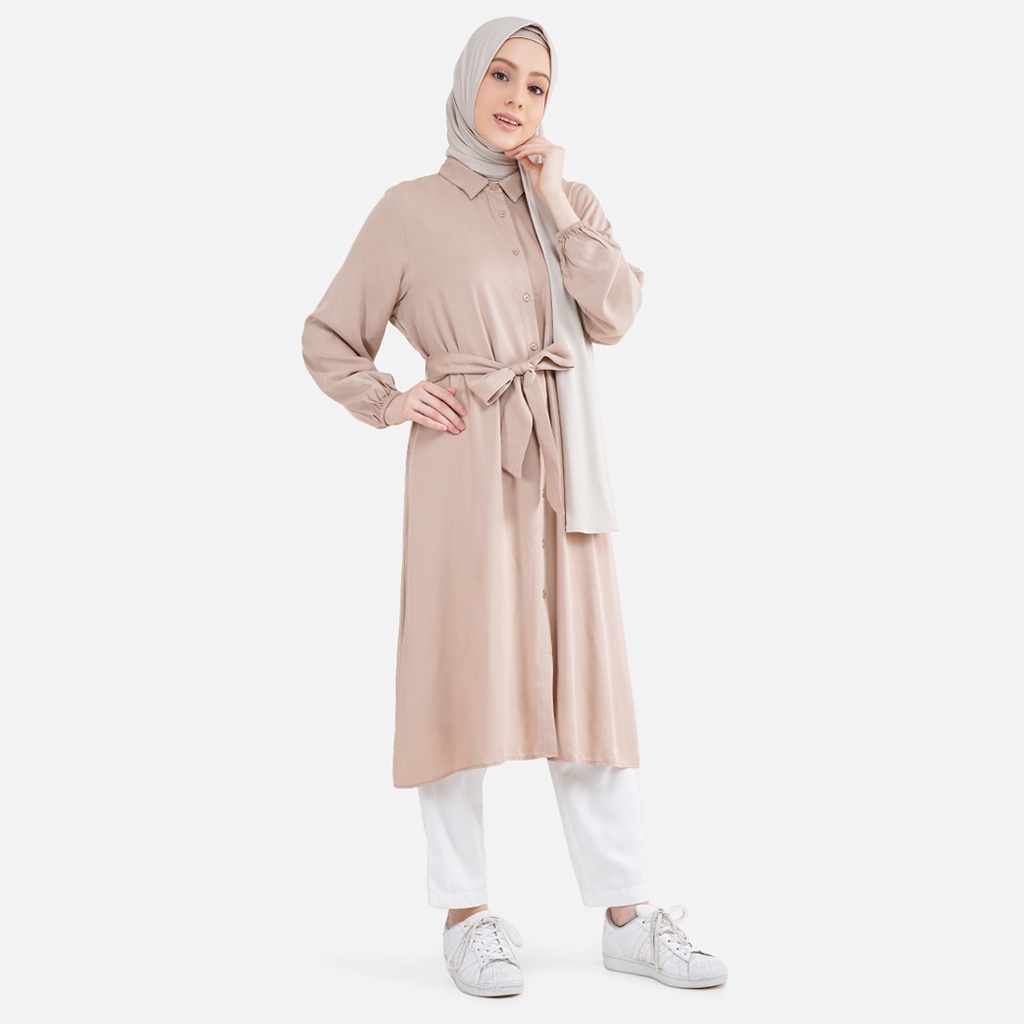 Aeesha Kemeja Tunik Wanita Muslim Lengan Panjang LIN000031A Cokelat