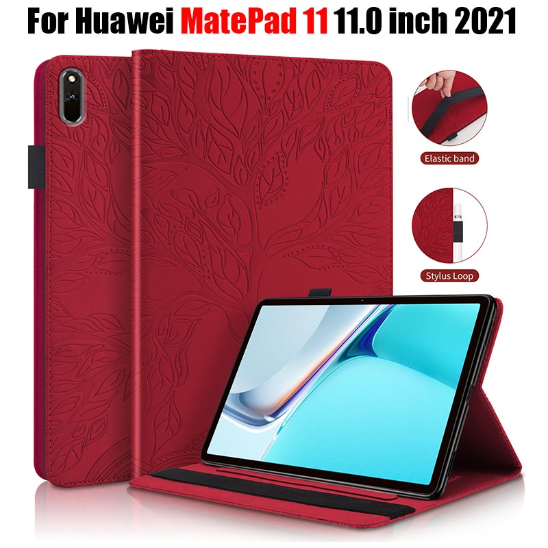 Casing Tablet Gaya Pohon 3D Untuk Huawei MatePad 11 2021 10.95 Inci Bahan Kulit PU Stand Flip Cover Pen Holder