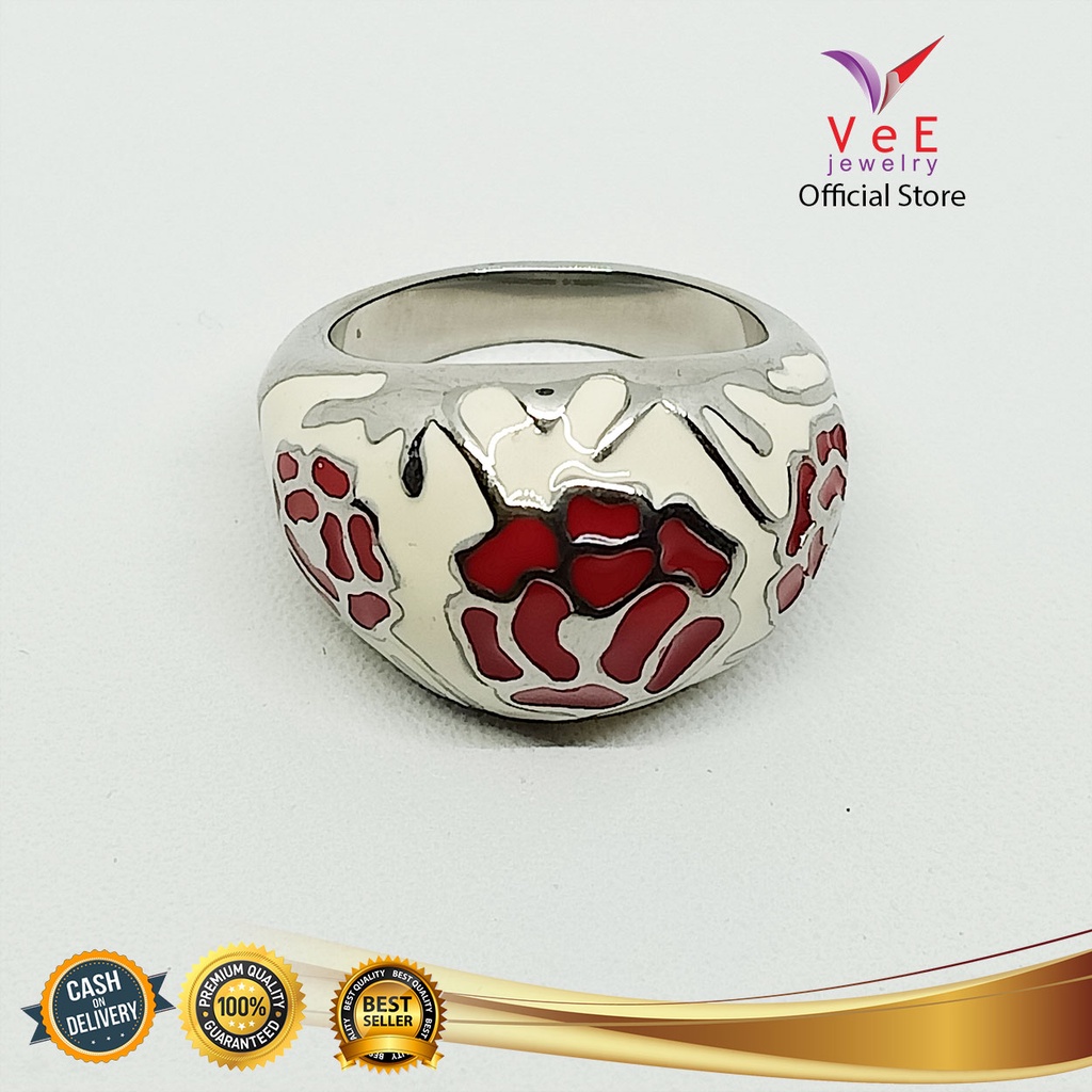 Cincin Titanium Batu Giok Putih Mawar - VeE Cincin Wanita Pria