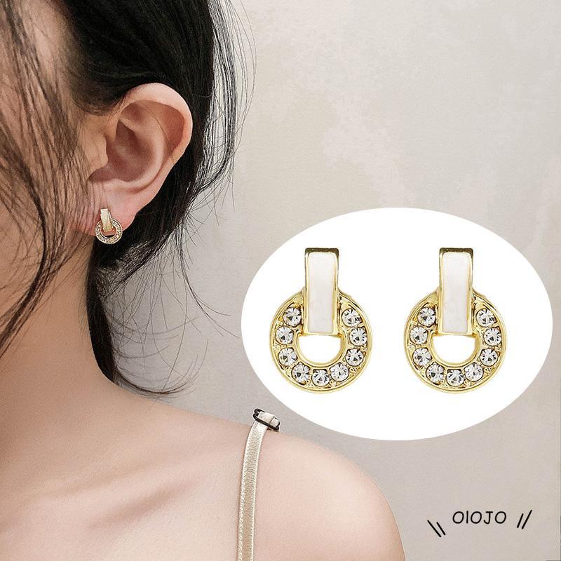 Anting Tusuk Gantung Desain Geometri Hias Zircon Gaya Simple Untuk Wanita ol2