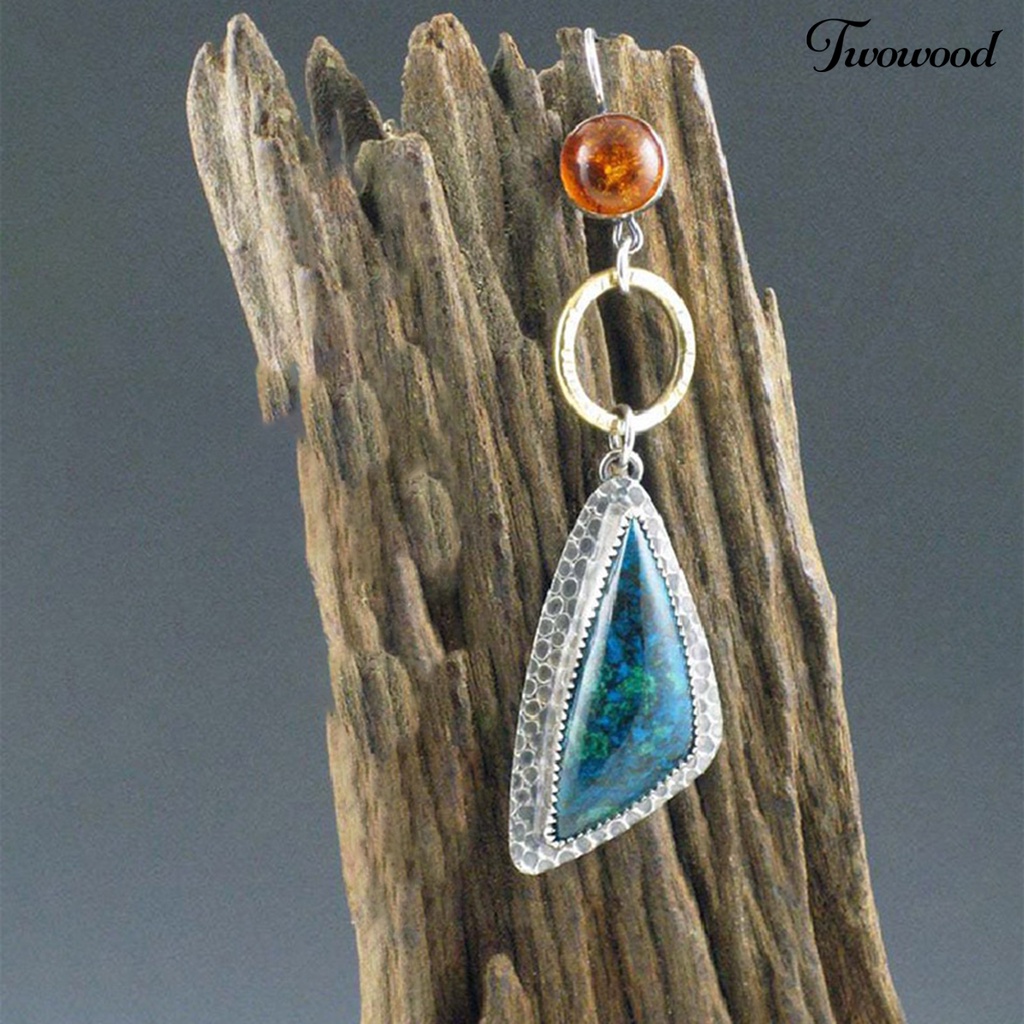 Twowood 1 Pair Women Earrings Geometry Shape Pendant Triangle Faux Turquoise Jewelry Lightweight Electroplating Hook Earrings for Wedding