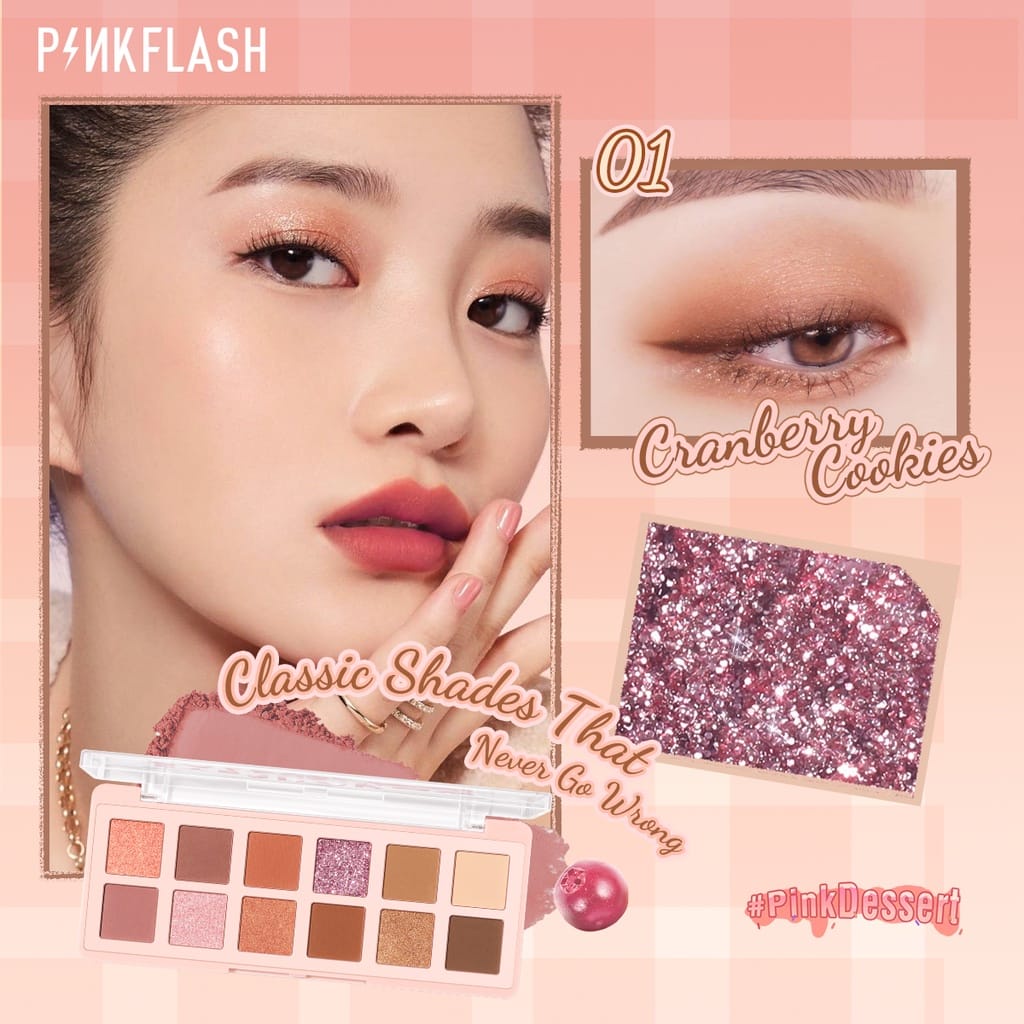 PINKFLASH PinkDessert 12 Shades Eyeshadow Palette High Pigment And Smooth Powder Long Lasting / BB