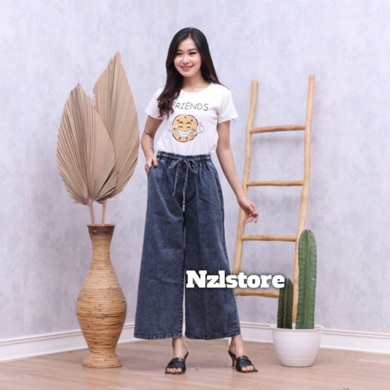 Boyfriend Kulot Jeans Wanita Dewasa Terbaru Tali Karet Pinggang Kolor