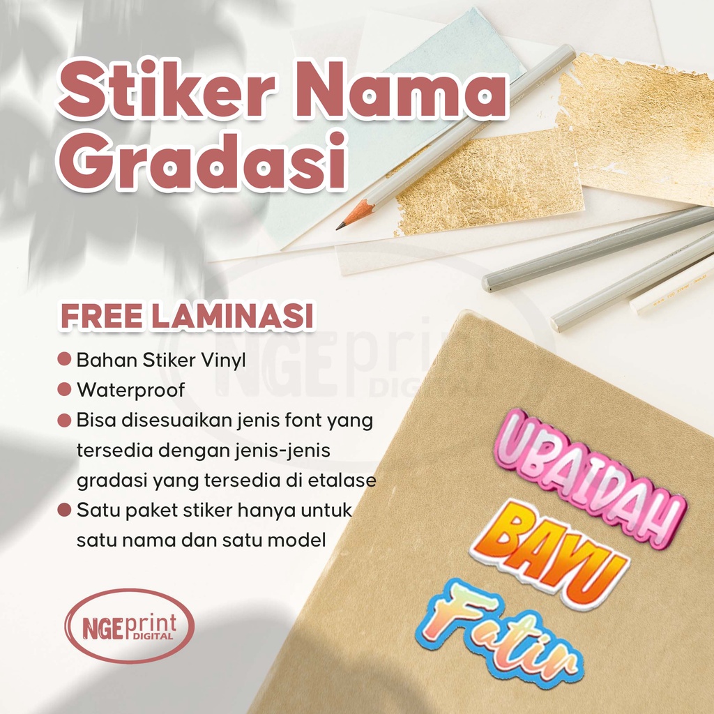 

Stiker Nama Custom Gradasi Warna / Stiker Nama Waterproof / stiker Nama Anak Laki-laki Perempuan / Stiker Nama Anak Murah