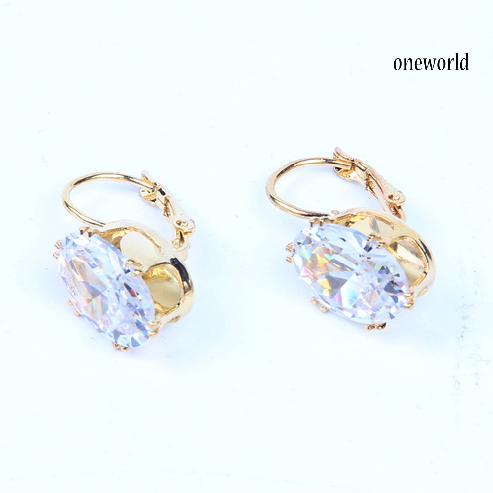 OW@ Women Teardrop Cubic Zirconia Inlaid Dangle Leverback Earrings Jewelry Gift